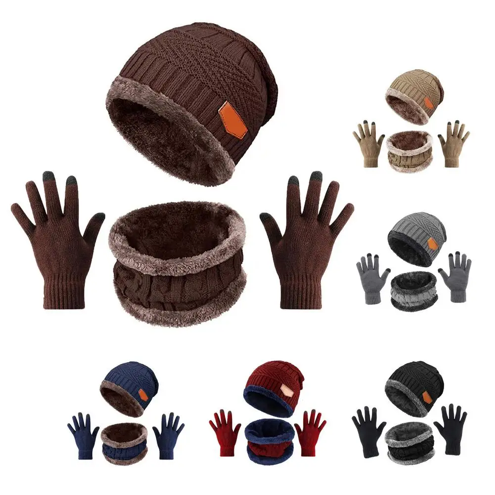 Winter Hat Scarf Gloves Touch Screen Gloves Circle Scarf Warm Slouchy Beanie Snow Kit Knit Skull Cap Scarf Set For Men