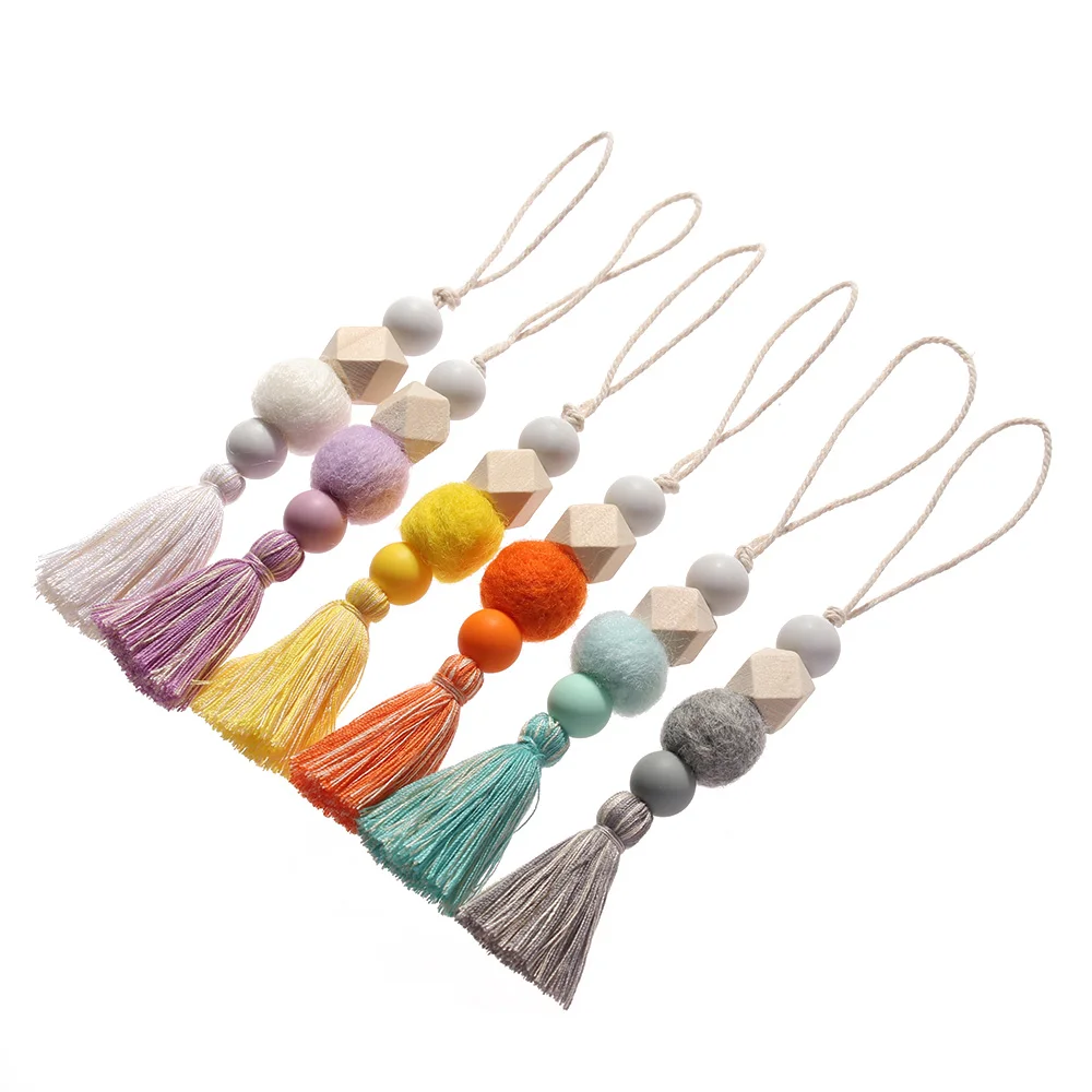 1 Pcs Fashion Natural Wood Beads Tassel Hanging Ornaments Car Hanging Drop Closet Pendant Door Handle Home Wall Decorations