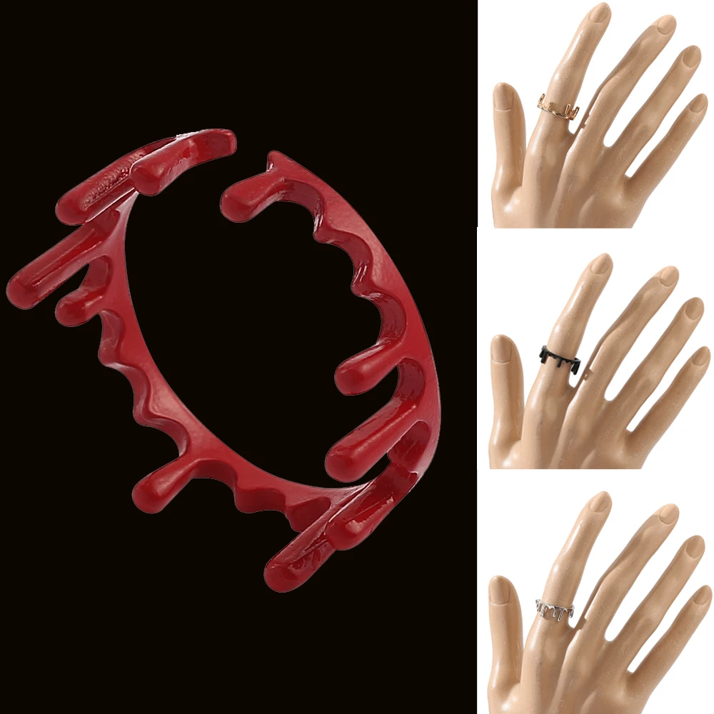 Halloween Scary Bloodstain Ring Jewelry Metal Enamel Cut Blood Stains Adjustable Opening Metal Ring Creative Accessories