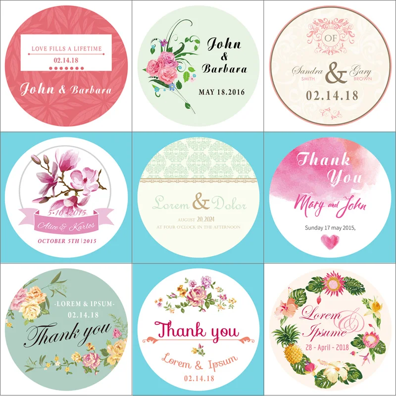 100PCS Round Wedding Sticker Sealing Sticker Gift Candy Box Label Self-adhesive Sticker Customize your name and date