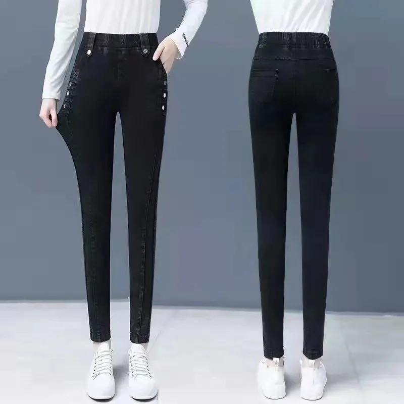 High Waist Stretch Jeans Women Fall/winter 2022 New Fashion All-match Casual Tight Pencil Pants Female Slim Feet Trousers A14