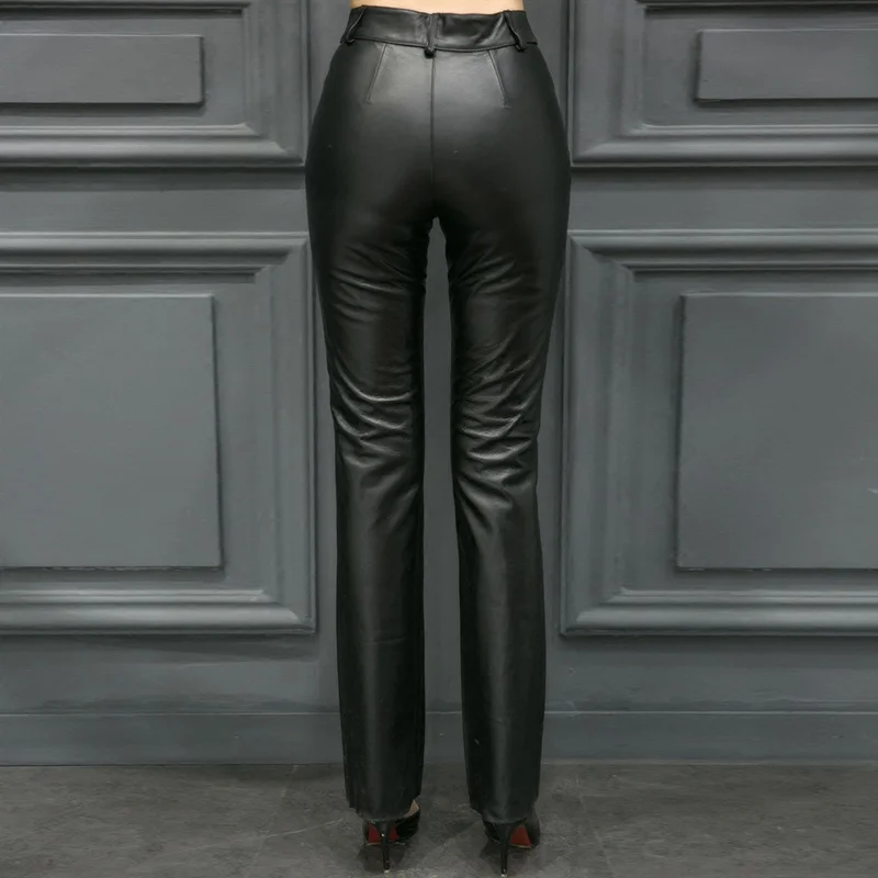 Size Plus S-5XL Women Sexy Real Leather Skinny Pants Office Lady Trousers High Waist Pencil Pants Woman Full Length Top Quality