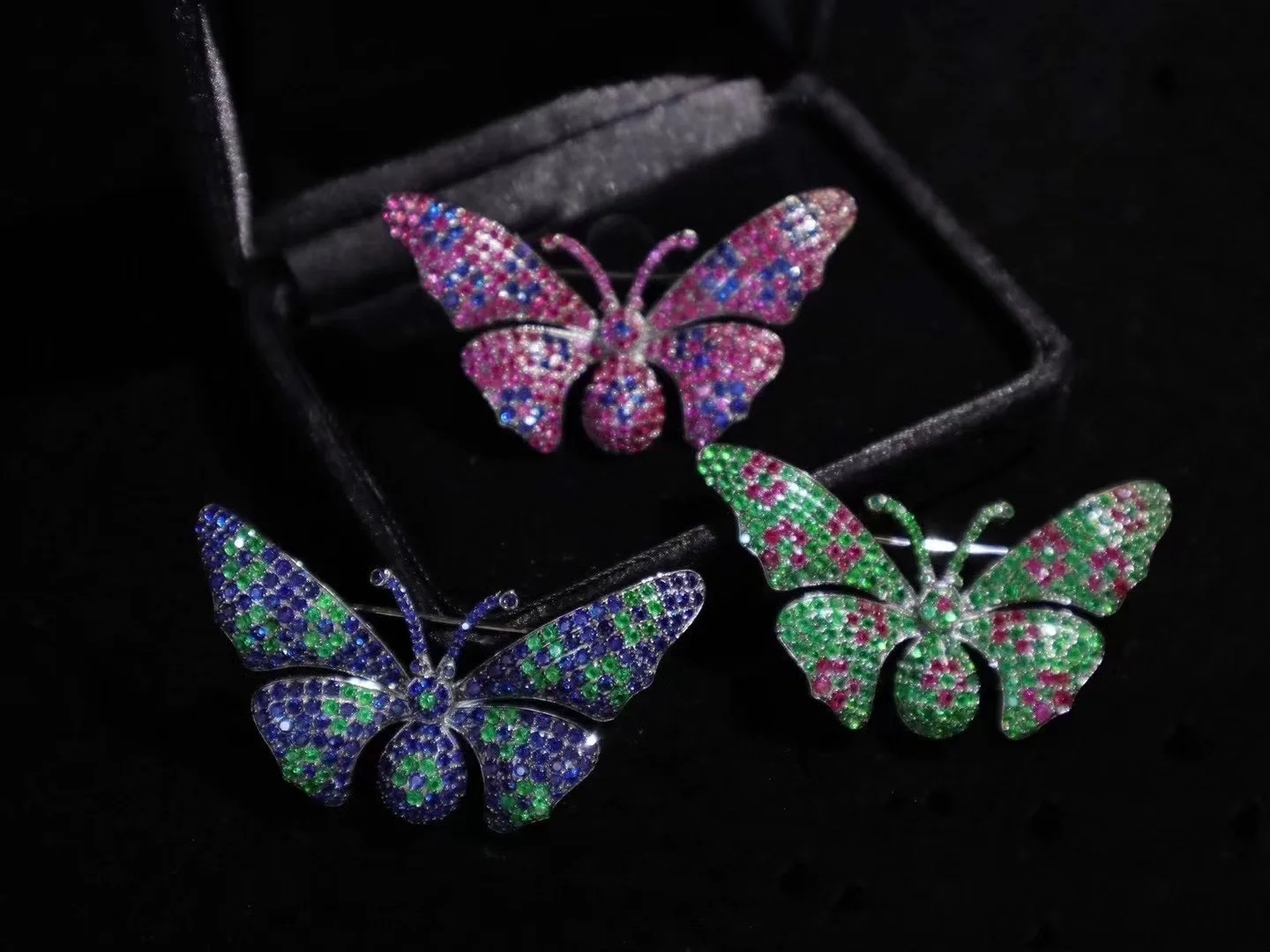 

28*57MM insect butterfly brooch 925 sterling silver with cubic zircon blue red green color fashion women jewelry free shipping