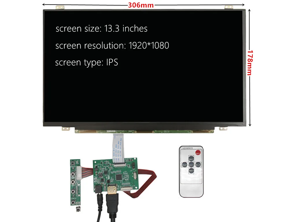 Imagem -02 - Ips Lcd Display Driver Board Monitor Tela Compatível com Hdmi Raspberry pi Banana Laranja pi Mini Computador 13.3 1920x1080