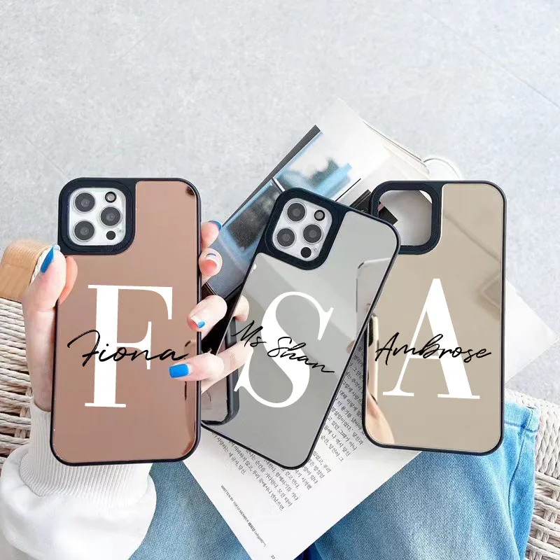 Custom Monogram Initial Name Luxury Mirror Cases for Iphone 13 11 Pro 12/11Pro MAX 9 8 7 Plus X XS Max XR Case Shockproof Covers