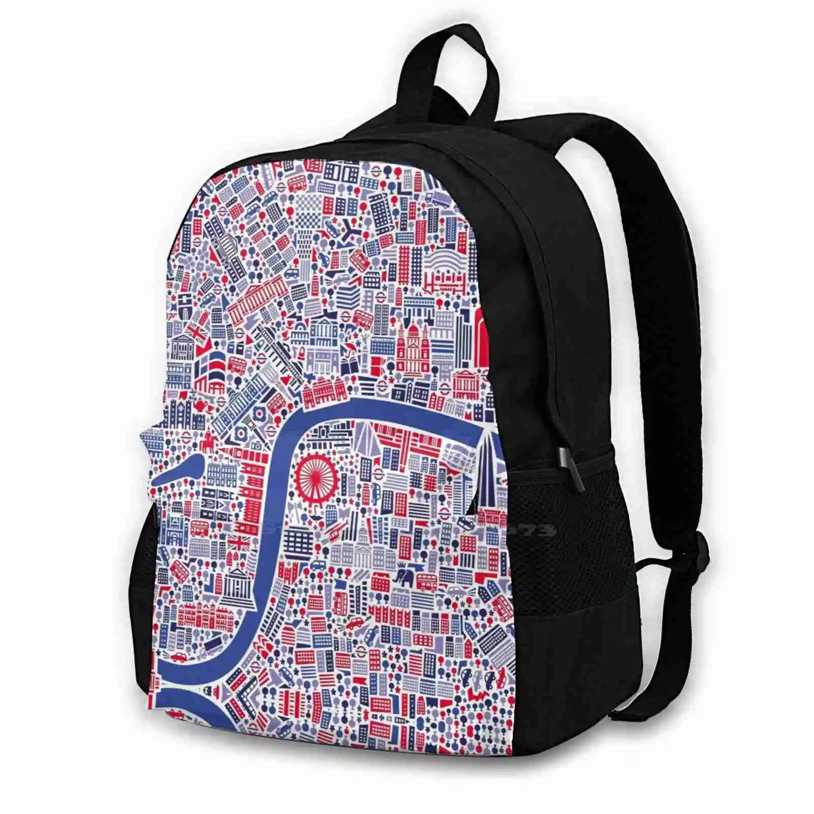 London City Map Poster 3d Print Design Backpack Casual Bag London Buckingham Tower Of London Towerbridge Madame Tussauds