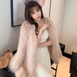 Sexy fake fur autumn winter KOL’s wear new imitation raccoon woven coat women mid-length fashionable young elegant