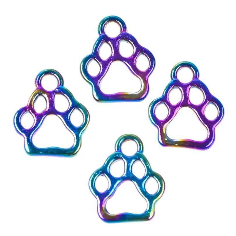 10PCS Alloy The Cat Paw Prints Charms Pendant Accessory Rainbow For Jewelry Making Necklace Metal Bulk Wholesale