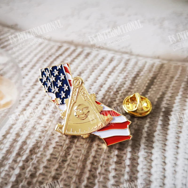 Masonic Lapel Pins Freemasonry Badge Mason Freemason BLM78 size 2.8*3.3cm USA Flag Map California Past Master  Brooch Symbol