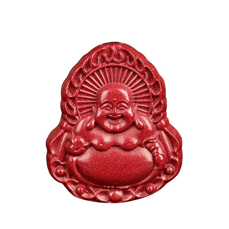 Hot Selling Natural Handcarve Cinnabar Maitreya Buddha Necklace Pendant Fashion Jewelry Accessories Men Women Luck Gifts