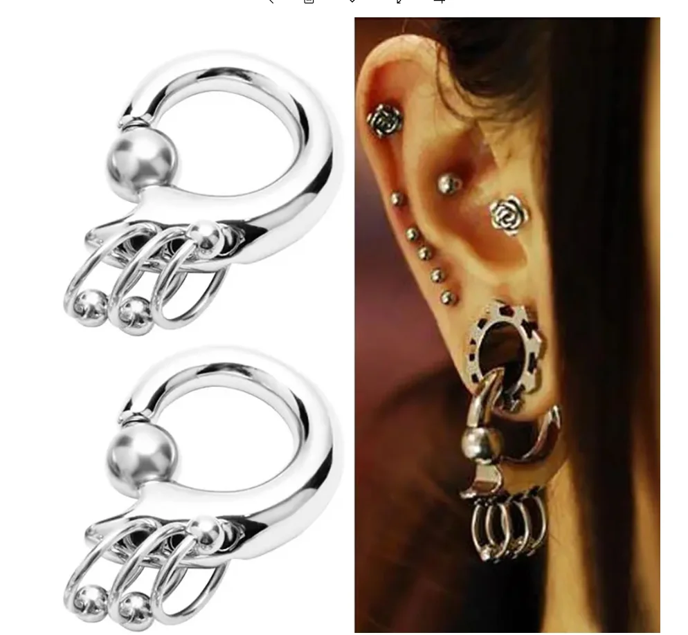 1 adet büyük boy kapalı boncuklu halka Dangle döngü kulak genişletici tünel fiş göstergesi erkek Genital BCR yüzük Unisex Piercing takı