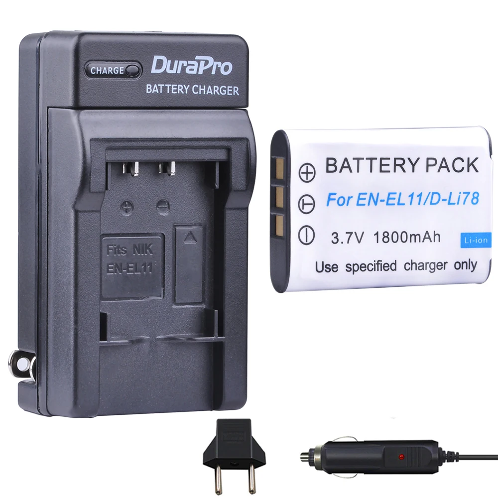 1pc EN-EL11 EN EL11 D-Li78 D Li78 NP-BY1 NP BY1 배터리 + 자동차 충전기 + EU 플러그 Nikon Coolpix S550 S560 Pentax M50 W60 W80