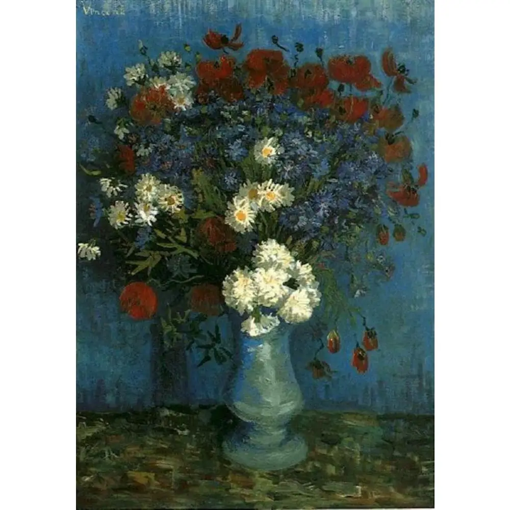 

Canvas Art Wall Decor Still Life Painting Vincent Van Gogh Vase with Cornflowers and Poppies Artwork Handmade Flower Picture