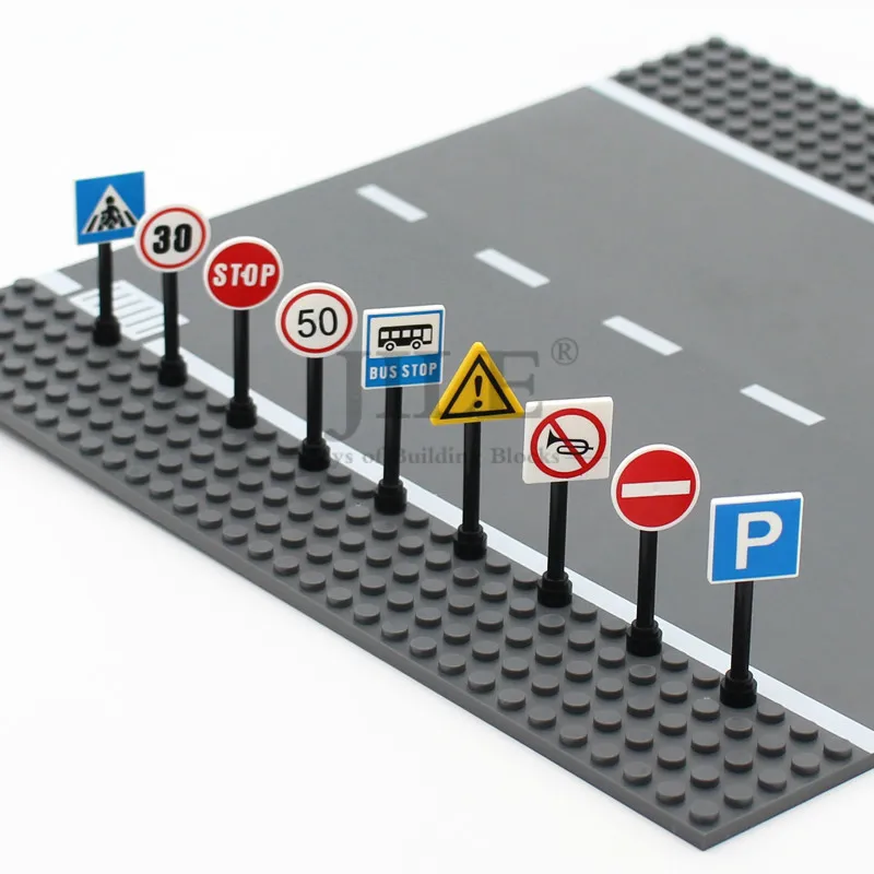 Compatible City Accessories Printed Tile Building Blocks Traffic Light Street Road Signs Indicator MOC Brick Friends Signpost