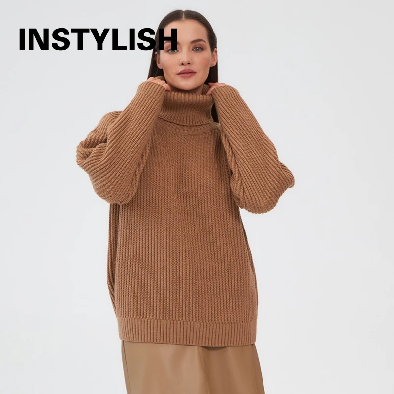 

Women Turtleneck Sweater Autumn Winter Casual Long Sleeve Oversized Pullover Vintage Solid Harajuku Loose Jumper Knitting Top