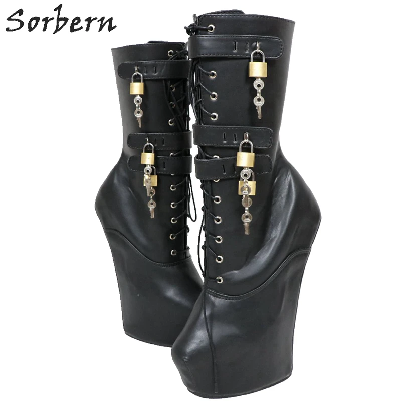 

Sorbern Hot Pink Custom Mid Calf Women Boots Cross Tied Lace Up Platform Boots Hoof Wedge Heelless Short Booties 2018 Woman