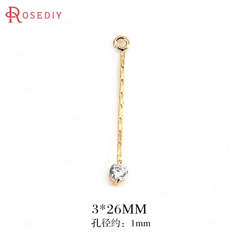 

(F232)6 pieces 3*26mm High Quality Gold Color Brass and Zircon Round Tassel Charms Diy Jewelry Findings Accessories