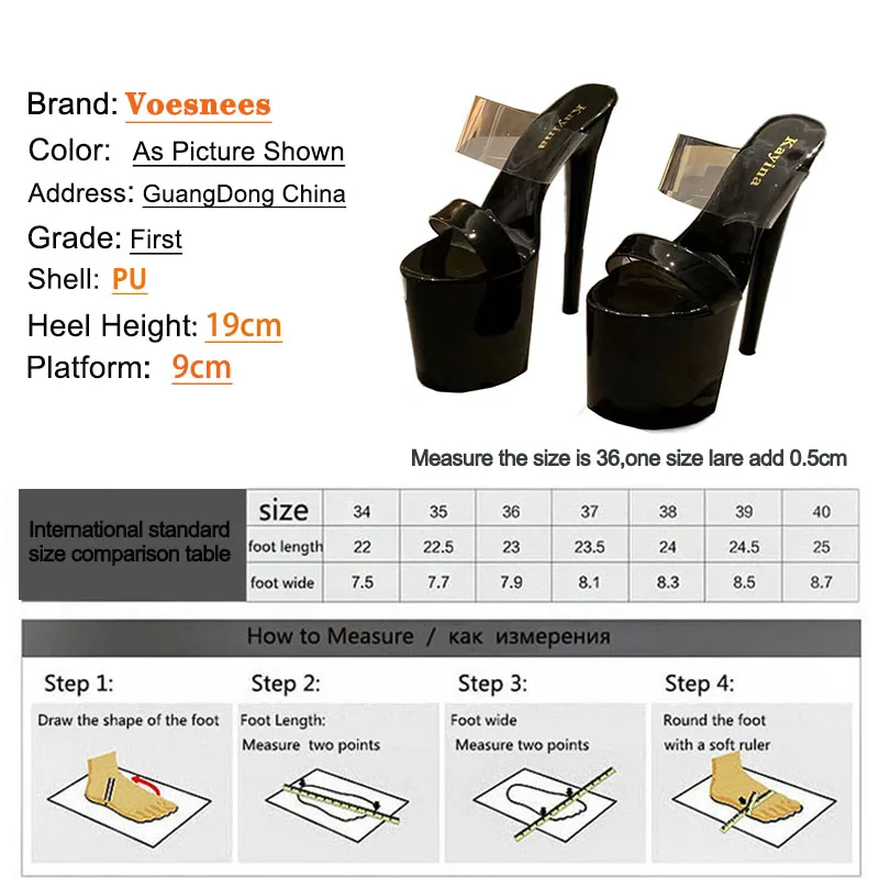 Voesnees 2021 New Slippers Women Sexy Transparent Super High Heels 19cm Platform Thick Bottom Female Wedding Model Catwalk Shoes