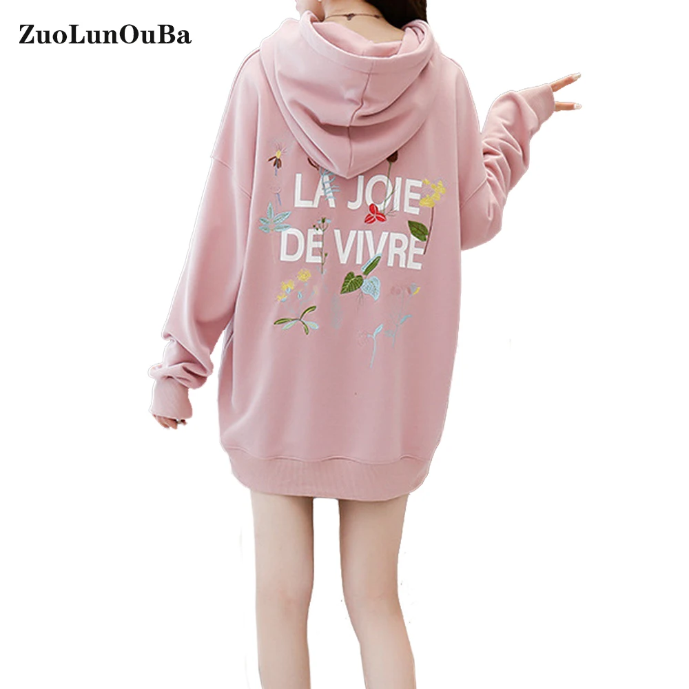 

Wild Fashion Print Letter Harajuku Flower Women Hoody Sweatshirt Loose Long Sleeves Autumn Cotton Lady Pullover Thin Tops Female