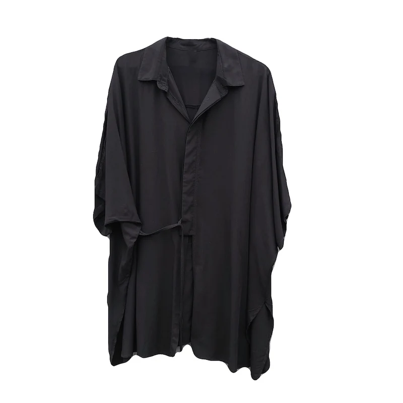 UMI MAO 2022 Yamamoto-style Diagonal Lace-up Shirt Thin Bat-sleeve Draped Top Was Thin