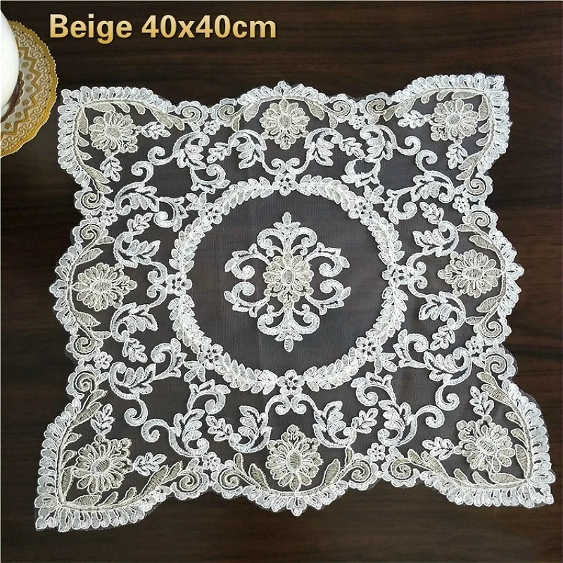 European Luxury Square Lace Embroidered Water Soluble Edged Placemat Coaster Balcony Coffee Table Mat Christmas Wedding Decor