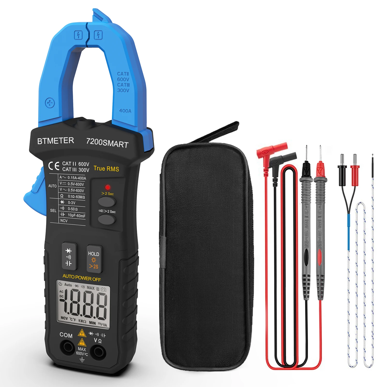 BTMETER BT-7200 SMART Multimeter Auto Testing/Range Digital Clamp Meter 6000 Counts,NCV,DC&AC Cap with Data Hold,LED Back Light