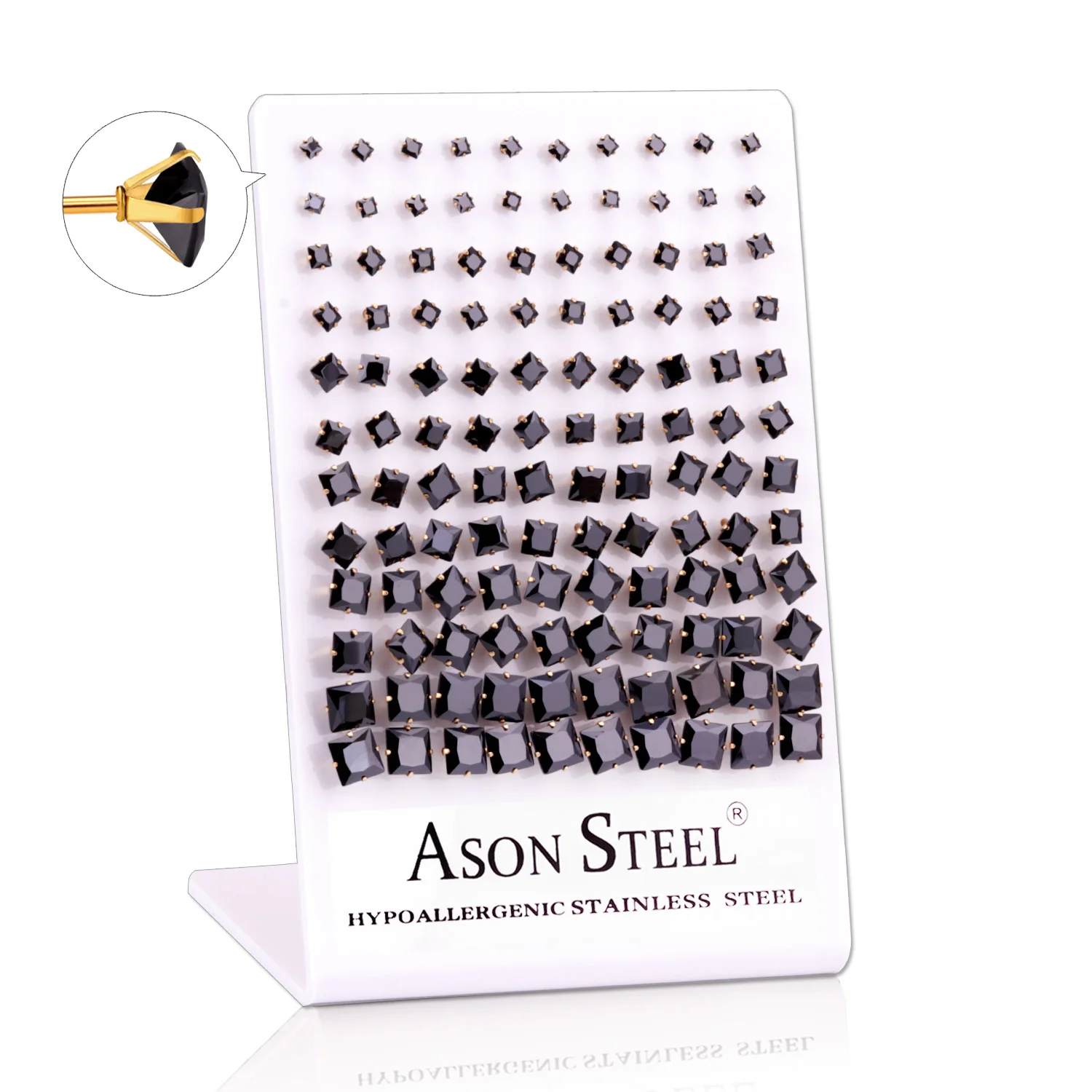 Luxukisskids Gothic Vierkante Vorm Oorknopjes 60 Paren/partij Kubisch Zirkoon Kleine 4 Klauwen Wit Zwart Punk Piercing 3-8Mm Stalen Clips