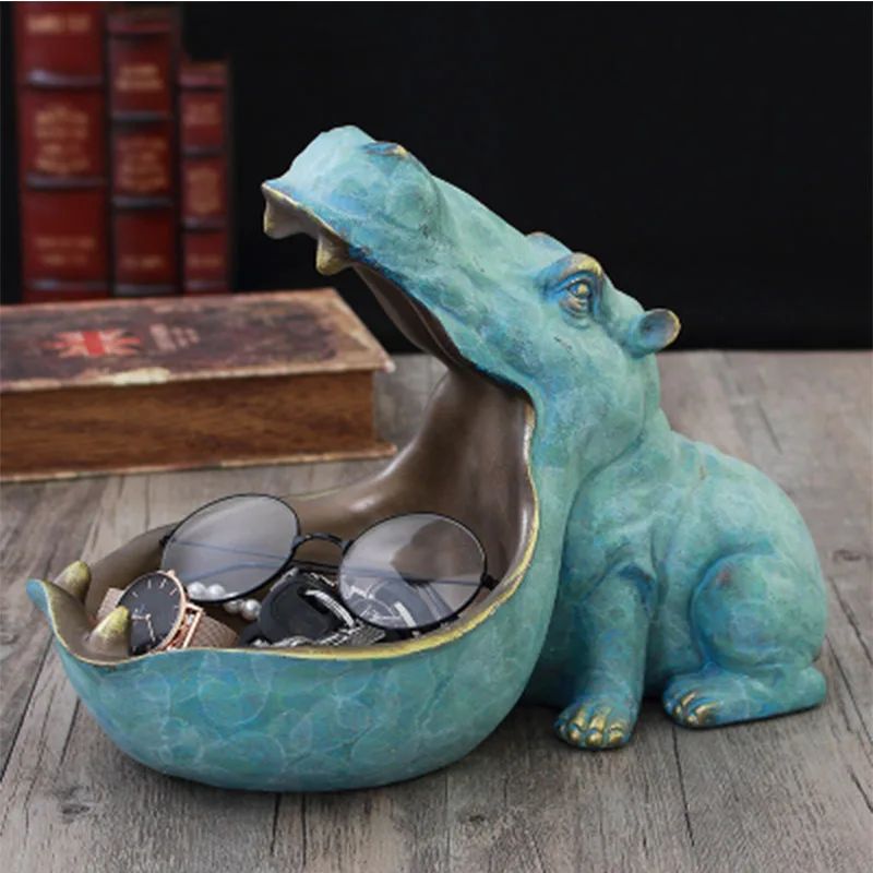 Abstract Hippopotamus Statue With Storage Funcion Resin Artware Sculpture Ornament For Desk Home Decor Decoration Accessories