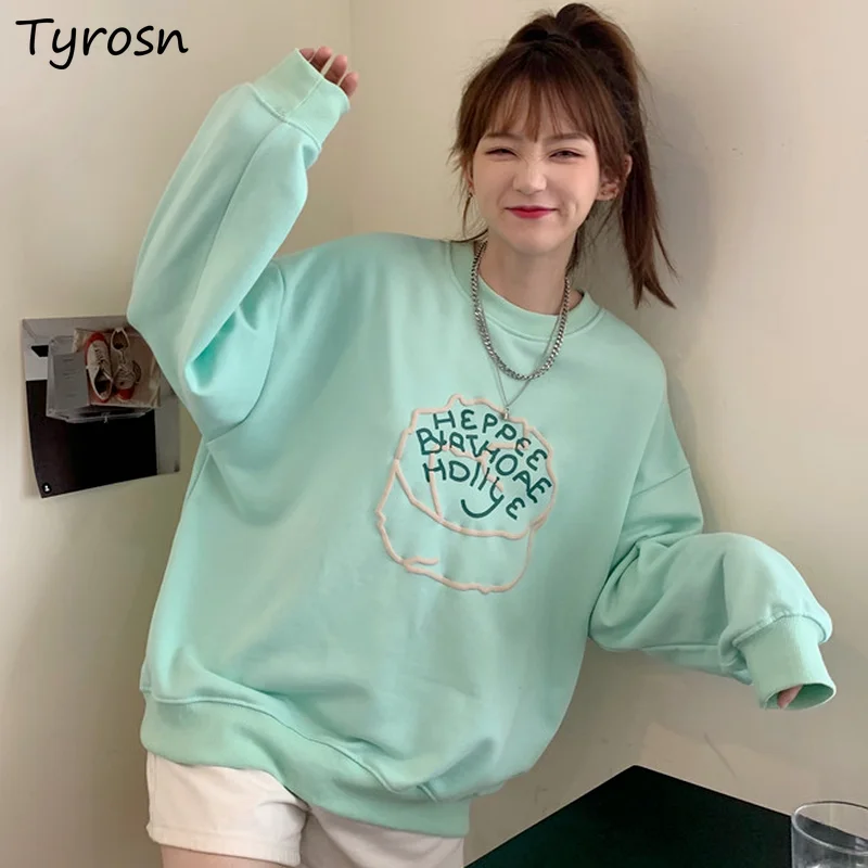 

Women Hoodies Sweet Girls O-neck Print Lovely Ulzzang Stylish Designed Preppy Style Vintage Tender Streetwear Cozy All-match Y2K