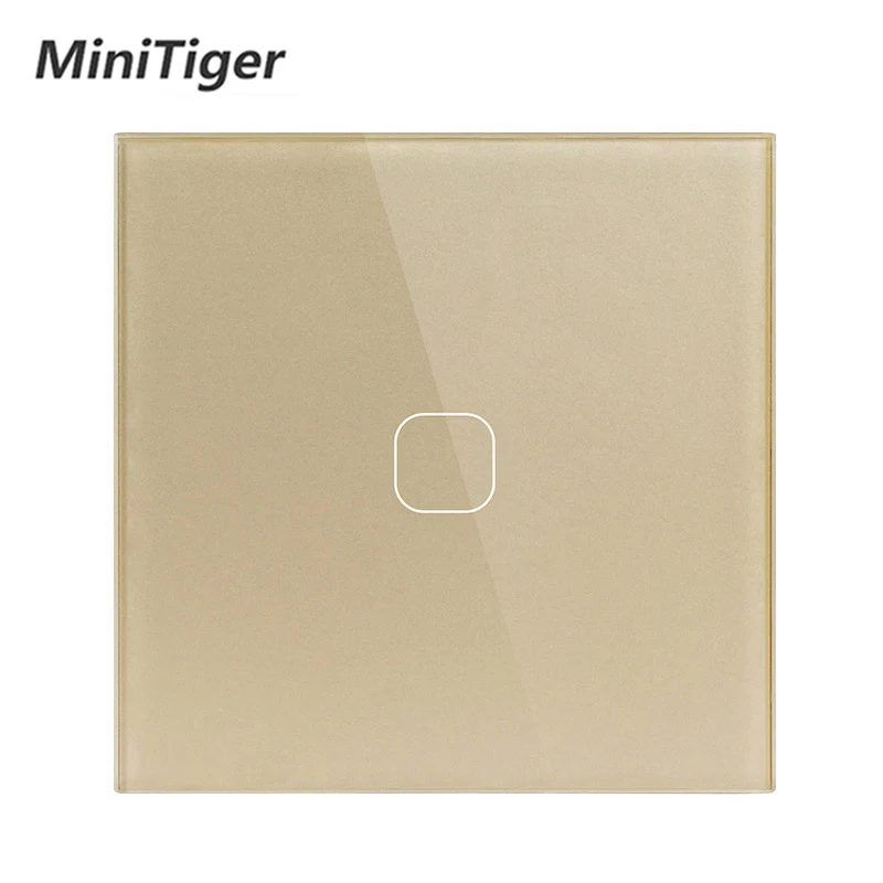 MiniTiger EU/UK Standard,1 Gang 1 Way Wall Touch Switch, White Crystal Glass Switch Panel,  220-250V, Only Touch Function