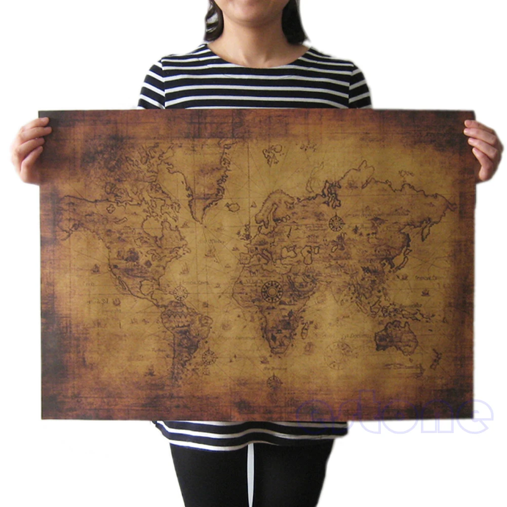 Grand Style Vintage rétro papier affiche Globe vieux monde carte cadeaux 71x51cm Q6PA