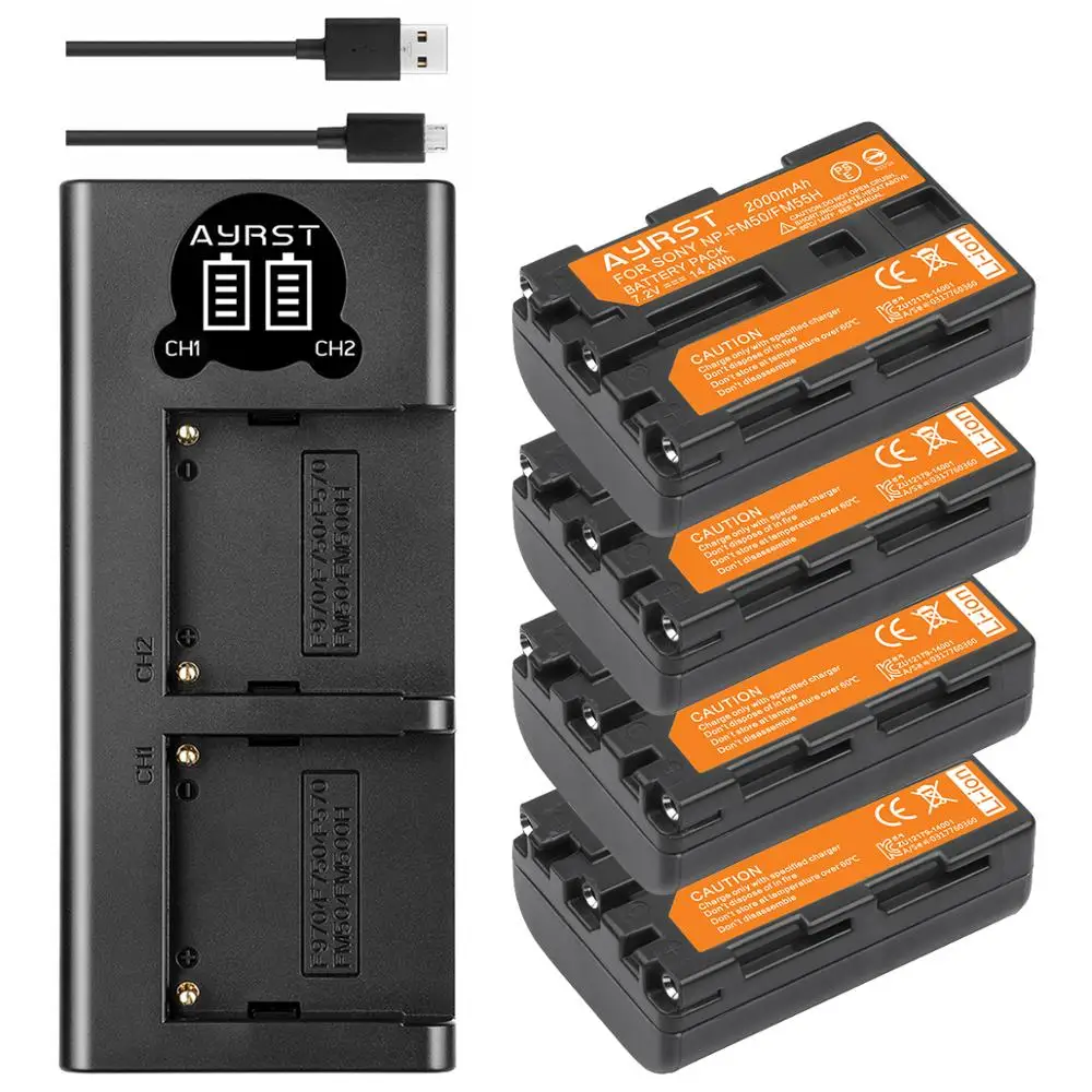 Batería NPFM50 NP-FM50 NP de 2000mAh, Cargador USB para Sony NP-FM50, NP-FM51, NP-FM30, NP-FM55H, serie A100