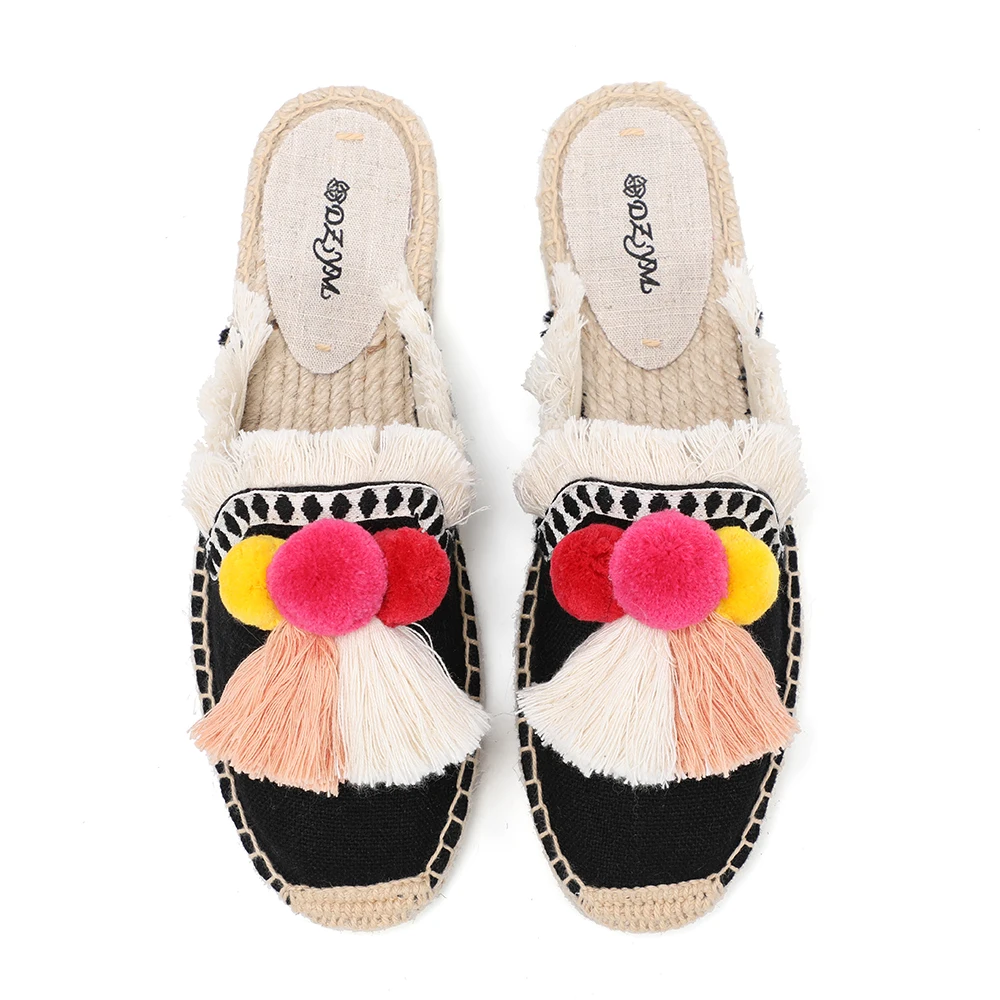 Slippers For Flat Espadrilles Terlik Woman Shoes Pantufas Soludos Top Sale Hemp Summer Rubber Cotton Fabric Slides Flip Flops