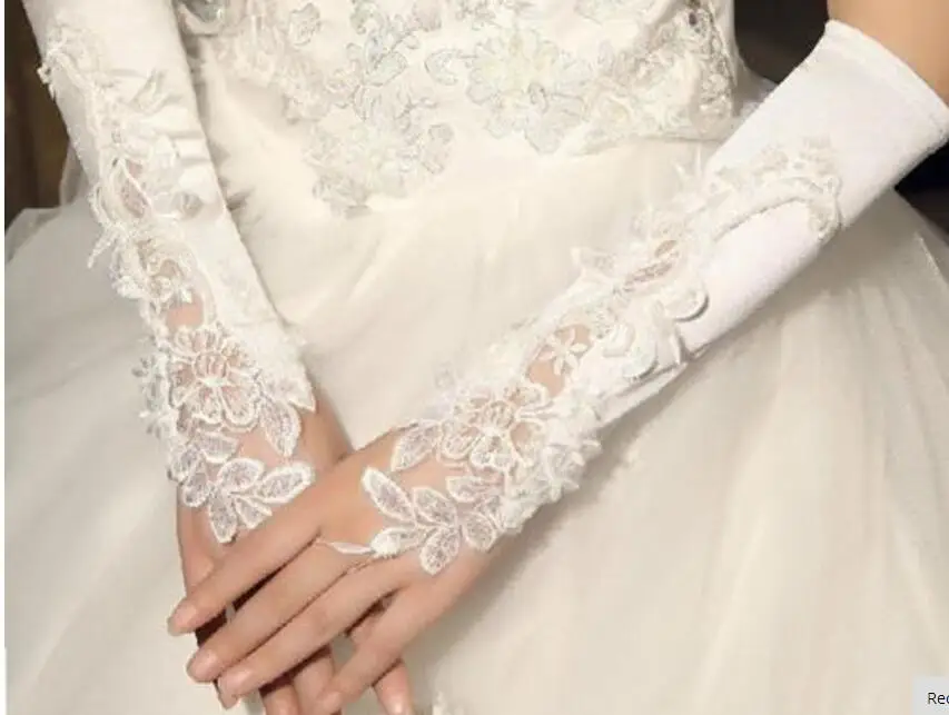 Appliques Beading Wedding Glove Gants Mariage Woman Lace White Fingerless New Bride Gloves