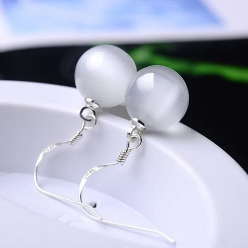 KOFSAC Fashion 925 Sterling Silver Earrings For Women Jewelry Classic Crystal White Round Bead Earring Lady Anniversary Gifts