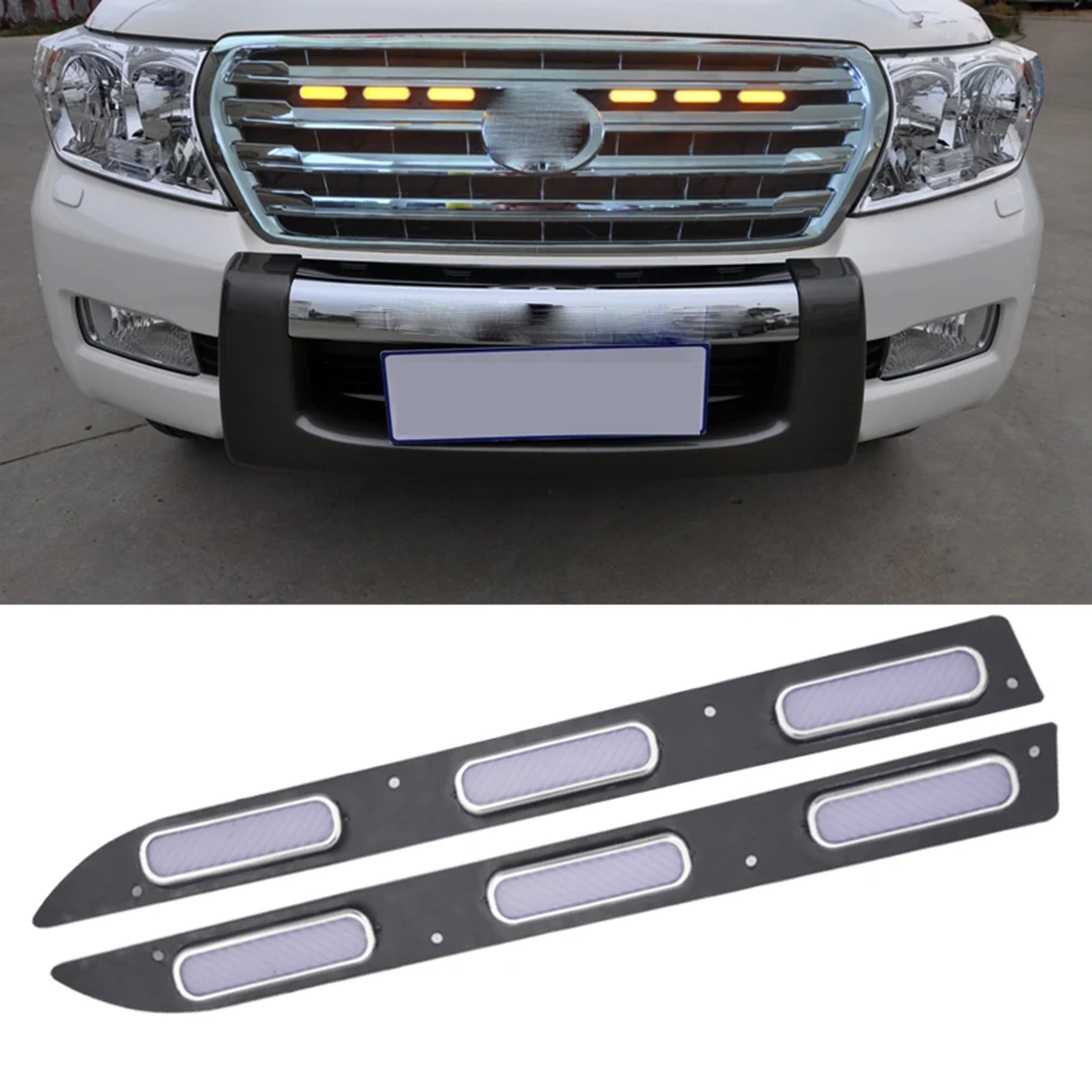 2Piece Car Front Grille Led Yellow Lights Mid-Net Turn Signal Running Yellow Indicator DRL 12V for Toyota Land Cruiser 2012~2015