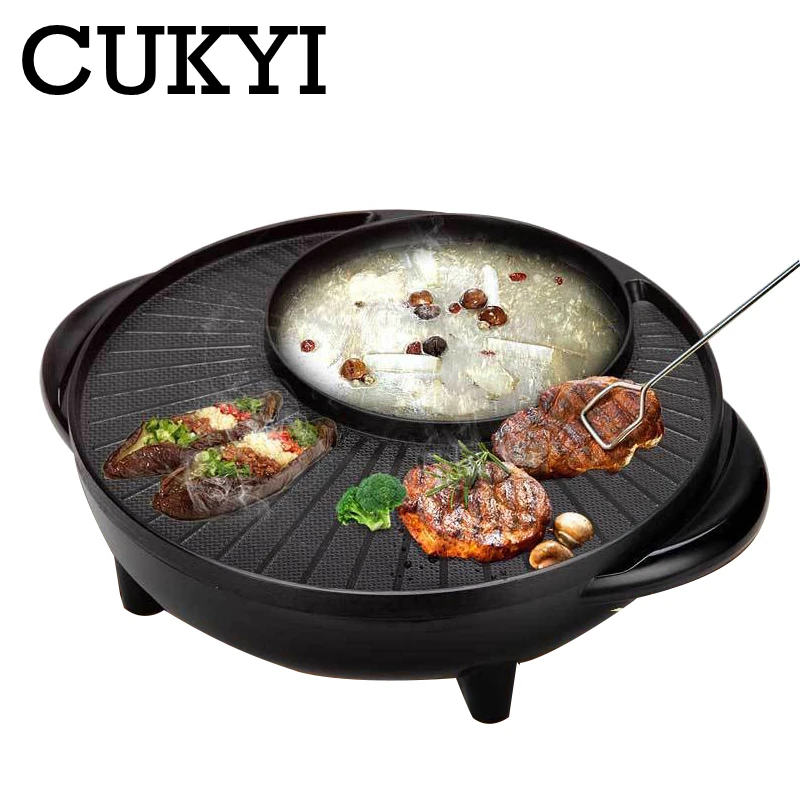 CUKYI Electric dish dish elektryczna blacha do pieczenia bezdymna patelnia nieprzywierająca duża naczynie do grillowania 1360W aluminium regulowana