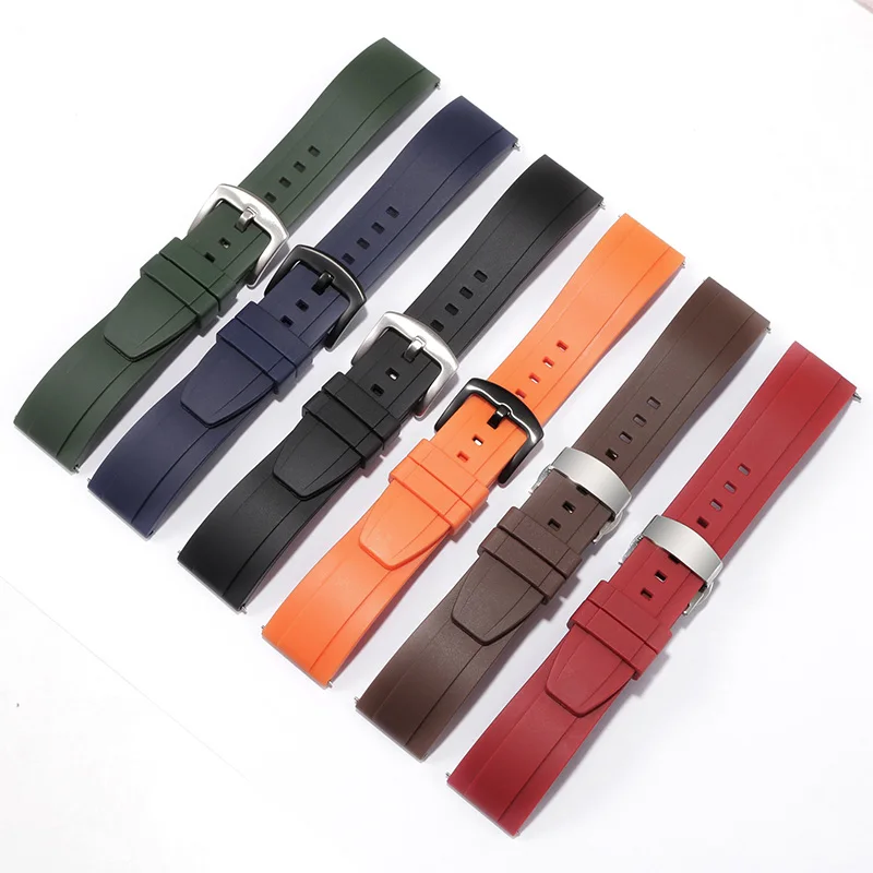 Fluororubber Watch Strap 18mm 20mm 22mm 24mm Quick Release Bracelet Black Red Men's Waterproof Wristband