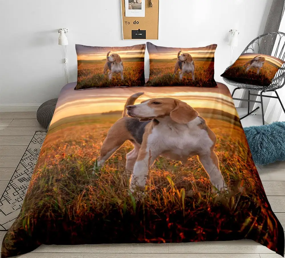 

Beagle dog Bedding Dog Duvet Cover Set Kids Pet Puppy on Sunset Bedclothes King Doggy Home Textile drop ship