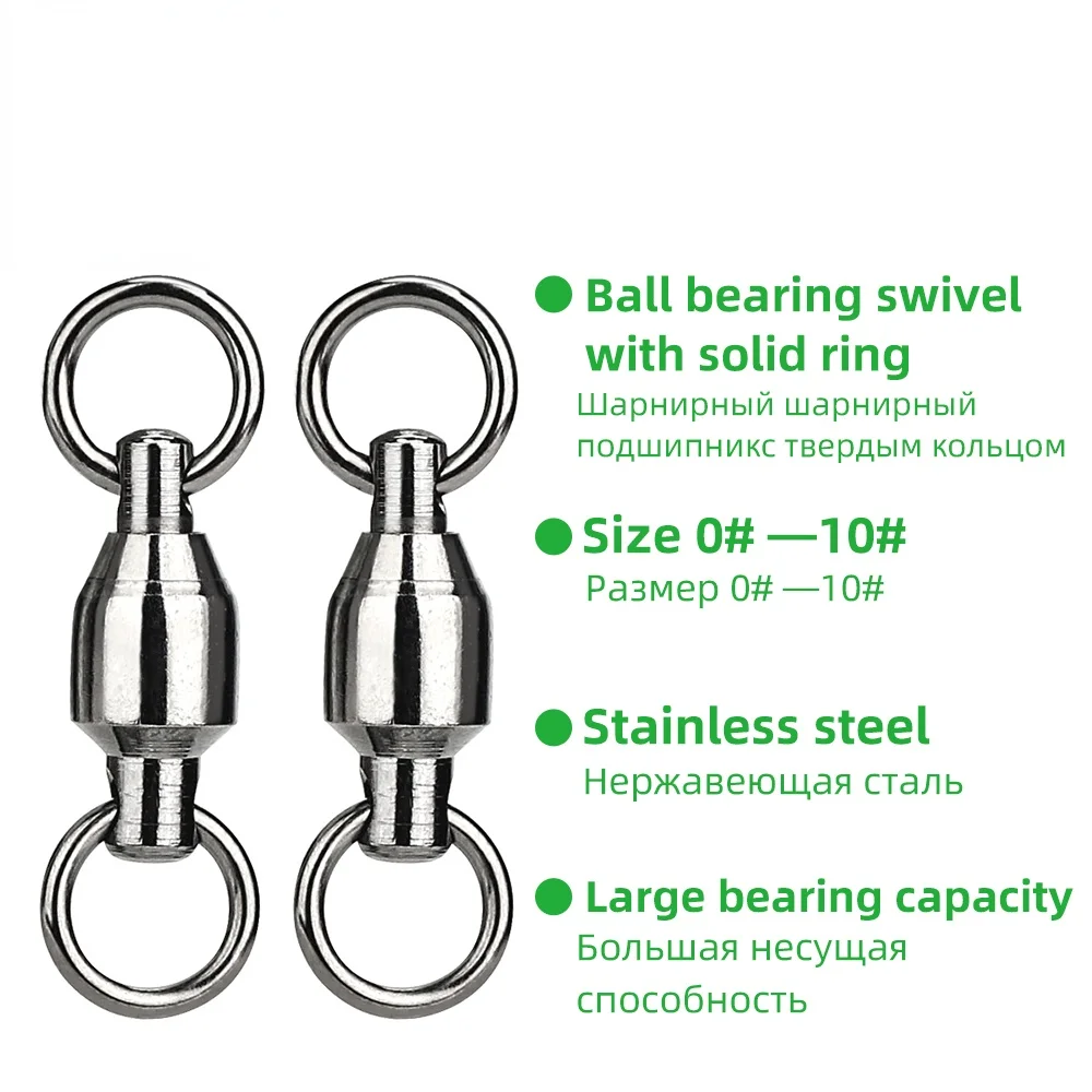 TIANNSII 20pcs Stainless Steel Fishing Connector Rotating Bearing Fishing Accessories Ball Bearing Swivel Fishhook Tackle