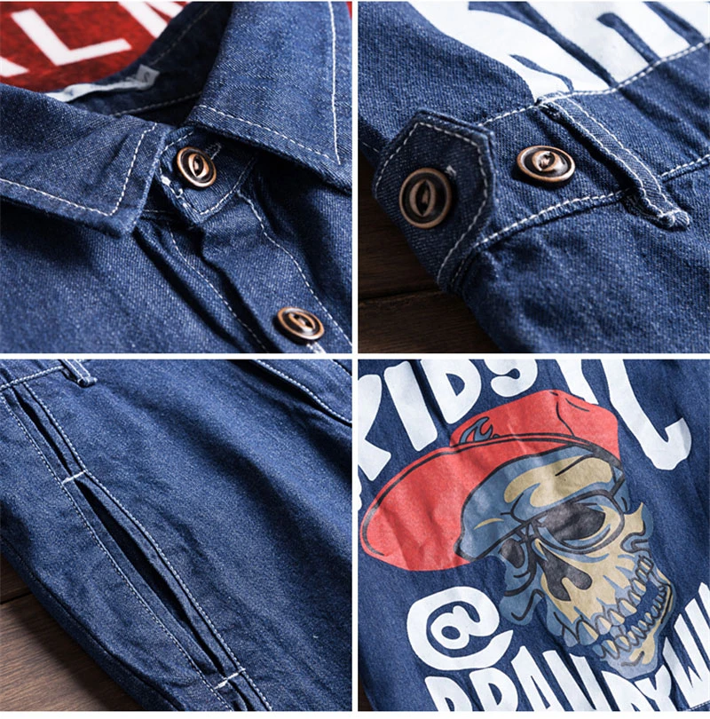 Summer Men Denim Jumpsuit Lapel Short-Sleeve Alphabet Cartoon Printing Overalls Hip-Hop Streetwear Jeans Short Cargo Pants