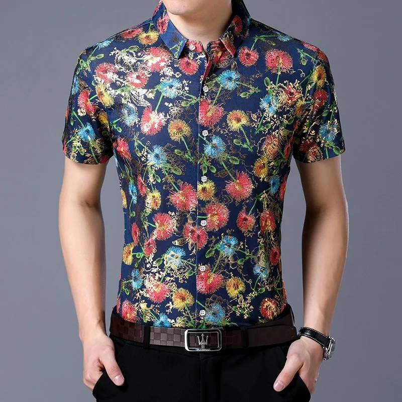 

Hawaiian Summer Floral Printed Mens Short Sleeve Shirts Single Breasted Vintage Holiday Loose Fit Large Size Men Button Up Shirt