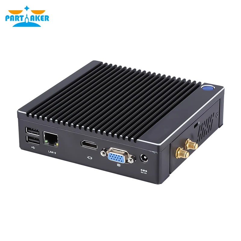 Partaker Mini PC Quạt Không Cánh Intel Celeron N2840 Dual Core Pentium N3710 Windows 10 Mini Máy Tính LAN WiFi HDMI VGA HTPC SPK