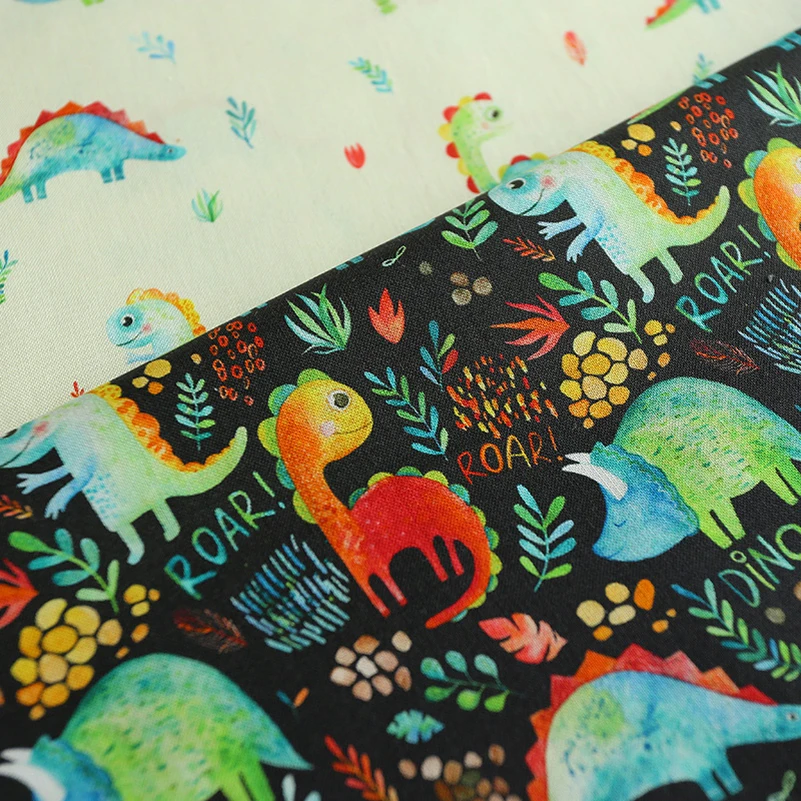 Child Cotton Digital Printed Dinosaur Fabric for Quilting Baby Clothes Bedding Home Textile Per Half Meter