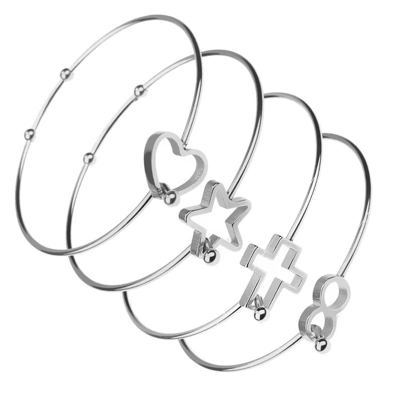 Pulseira e bracelete de aço inoxidável 100%, bracelete com símbolo do amor de cruz sem fio para mulheres, cabo de joias diy