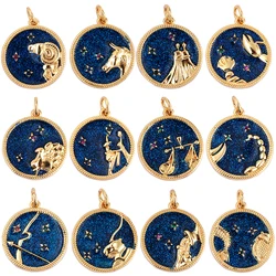 Zodiac Horoscope Sign Medallion Pendant Real 18K Gold Plated Sparkle Astro Coin for Necklace Bracelet Jewelry Making Supply L82