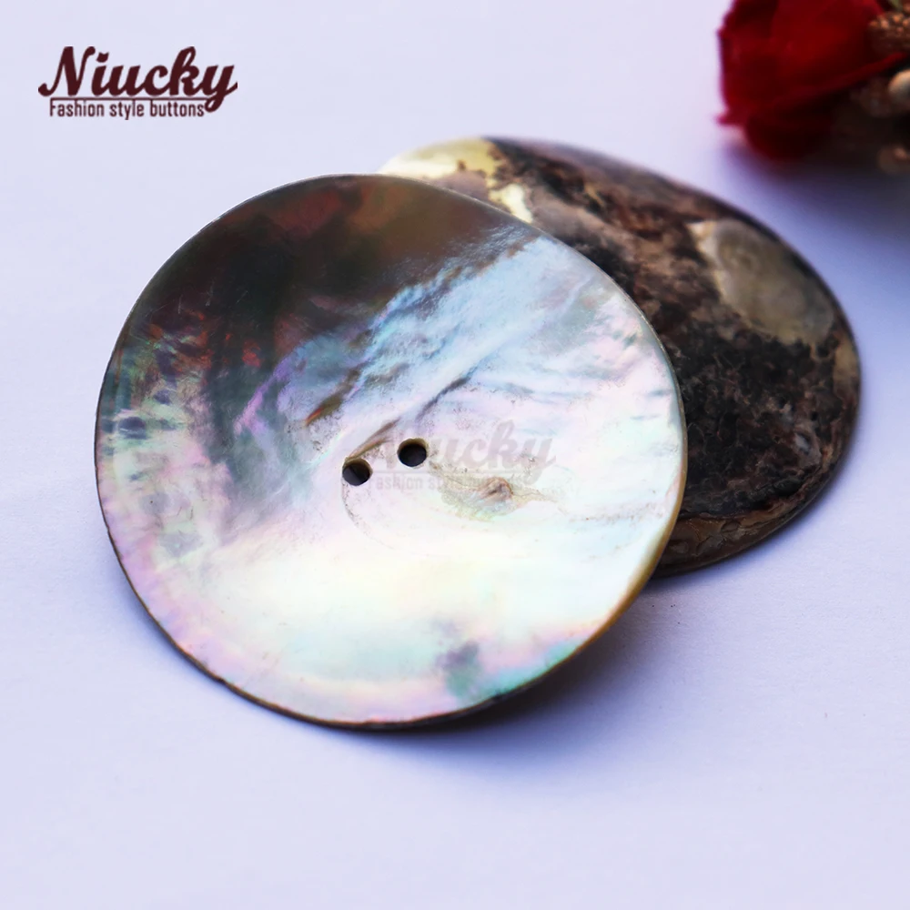 Niucky 50mm / 45mm 2 Holes Big Natural Akoya Shell Buttons Real Shell Sewing Craft Decorative Accessories S0101-051#45