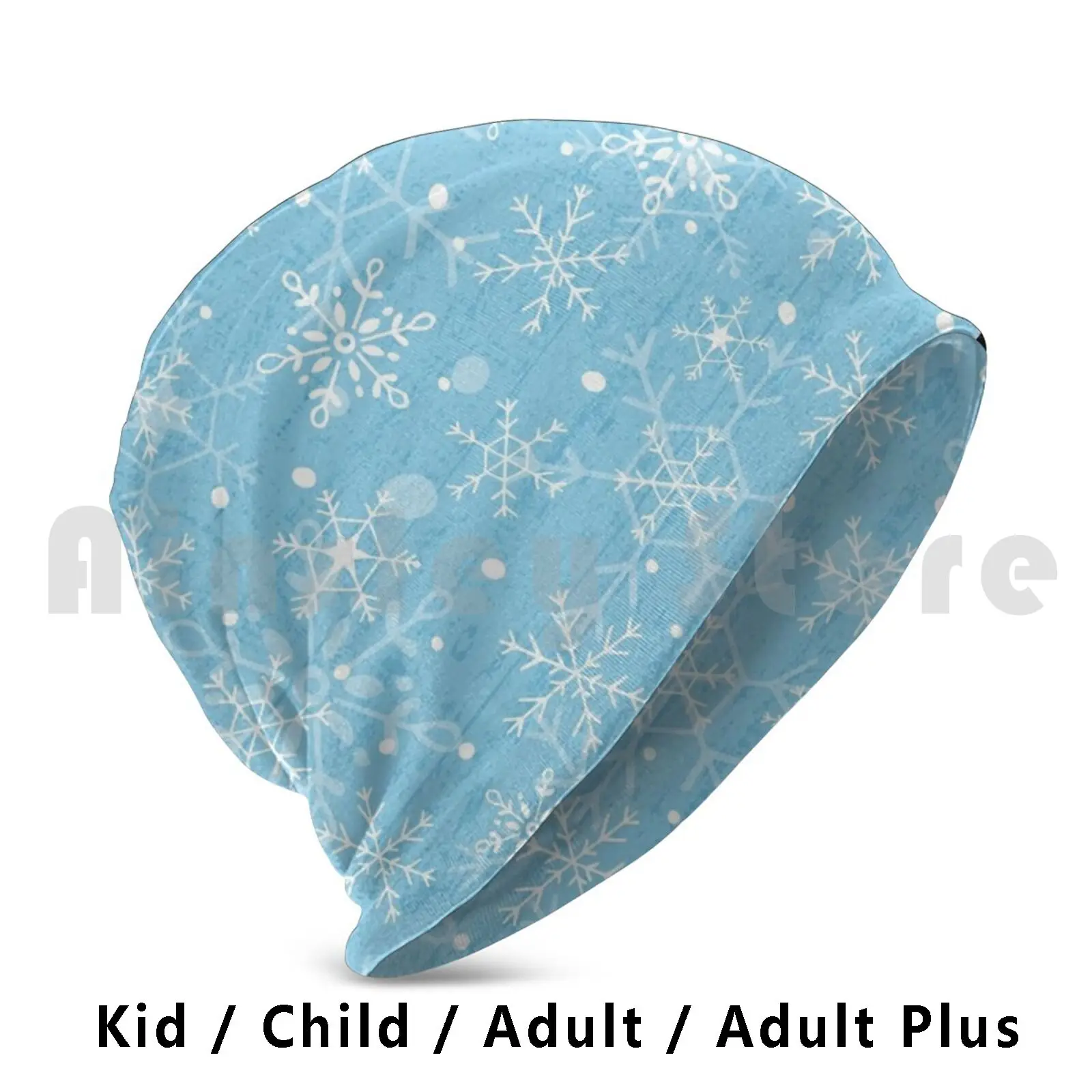 Snowflakes On Blue Wood Beanies Pullover Cap Comfortable Pattern Snowflakes Snow Winter Blue Light Blue Blue Wood