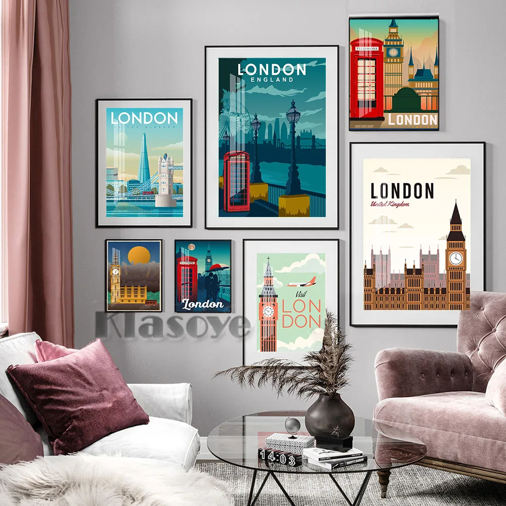 

England London Visit Publicity Vintage Art Print Poster City Landscape Travel Advertising Canvas Painting Living Room Home Decor