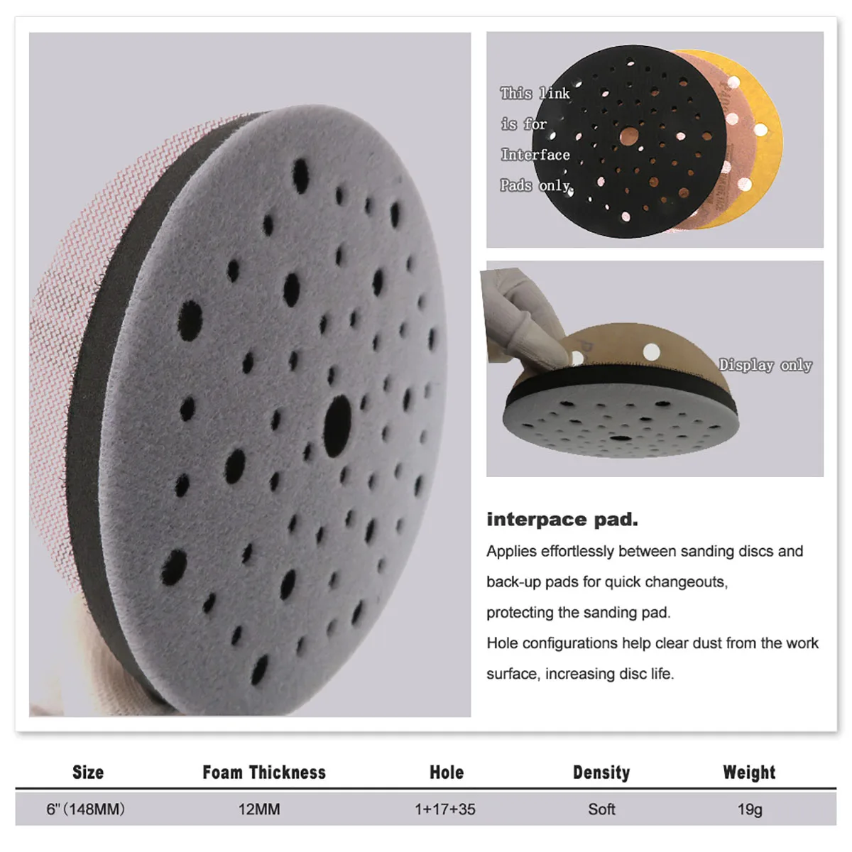Spugna interfaccia Pad 6 pollici 150mm 53 fori cuscino gancio anello tampone spugna per levigatrice supporto strumenti abrasivi accessori